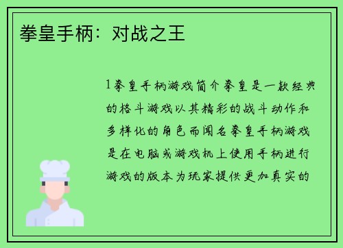 拳皇手柄：对战之王